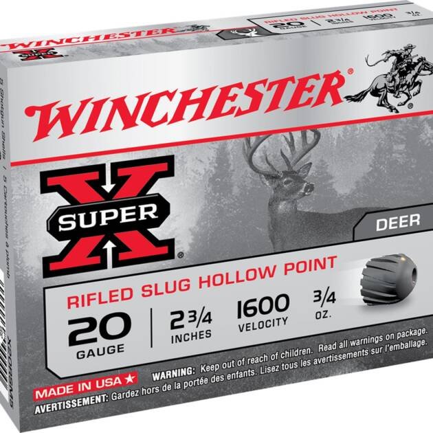 20GA Winchester 2 3/4 inch Rifled Slugs - 5 Rounds